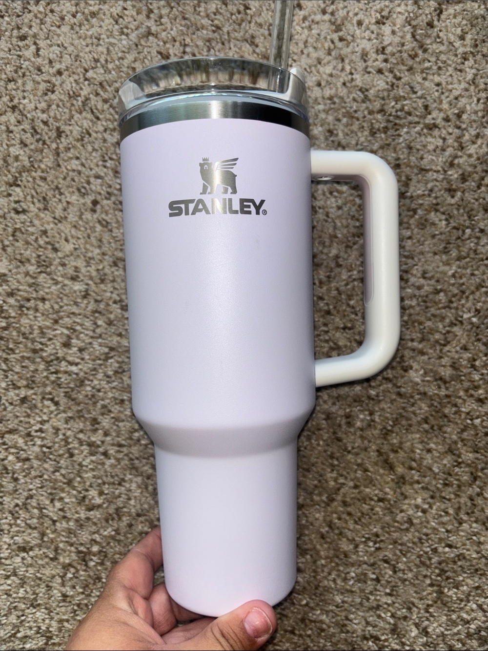 Stanley Light Lavender Travel Tumbler with White Handle 40 oz.